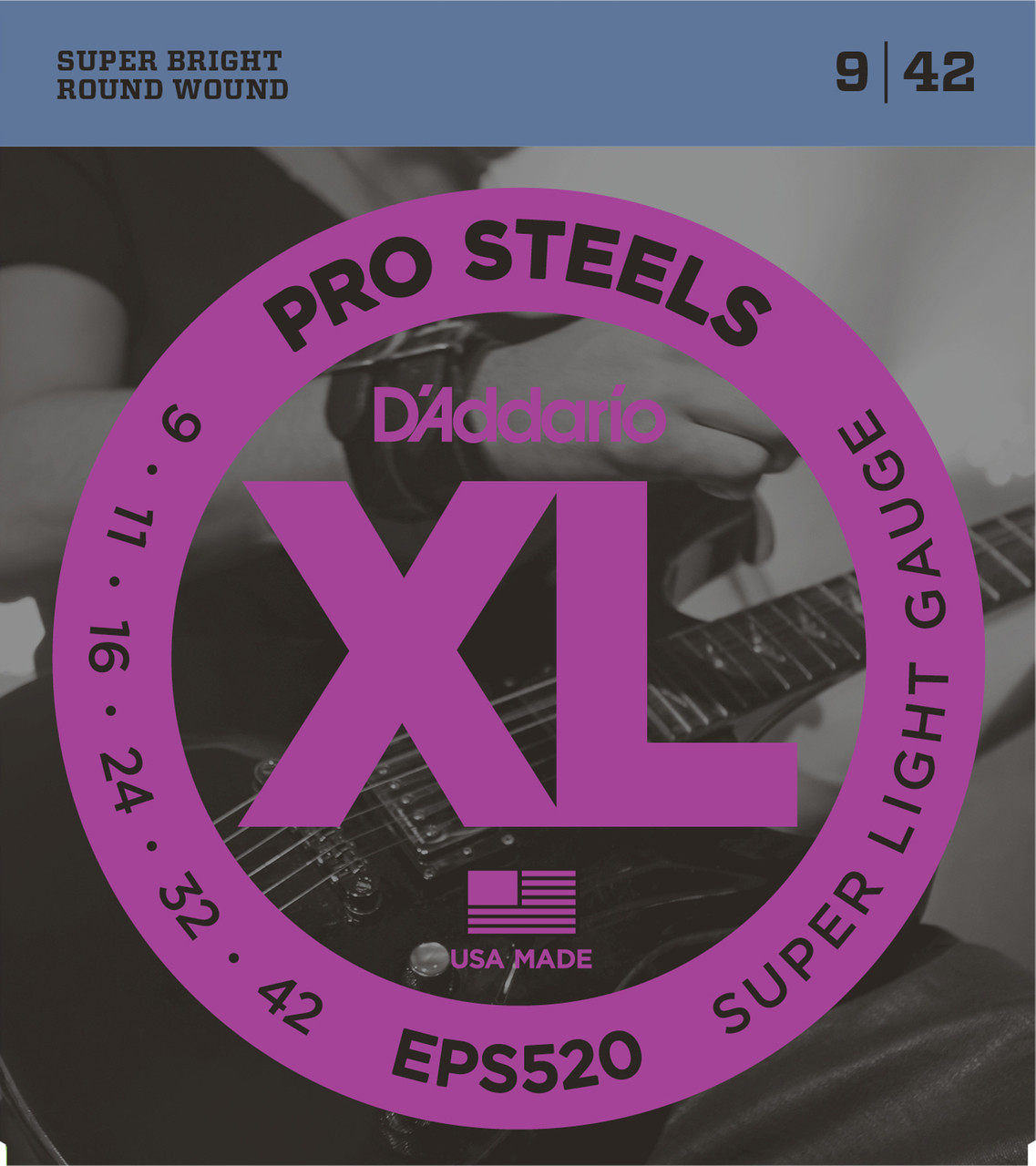 D'Addario EPS520 ProSteels Electric Guitar Strings, Super Light, 9-42