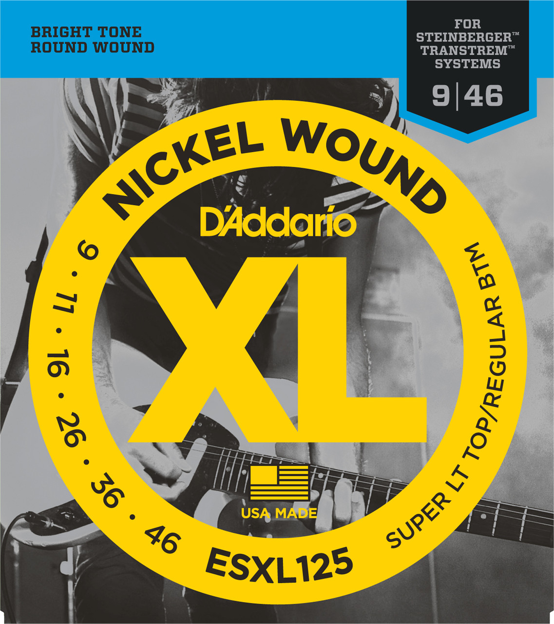 D'Addario ESXL125 Nickel Wound Electric Guitar Strings, Super Light Top/ Regular Bottom, Double Ball End, 9-46