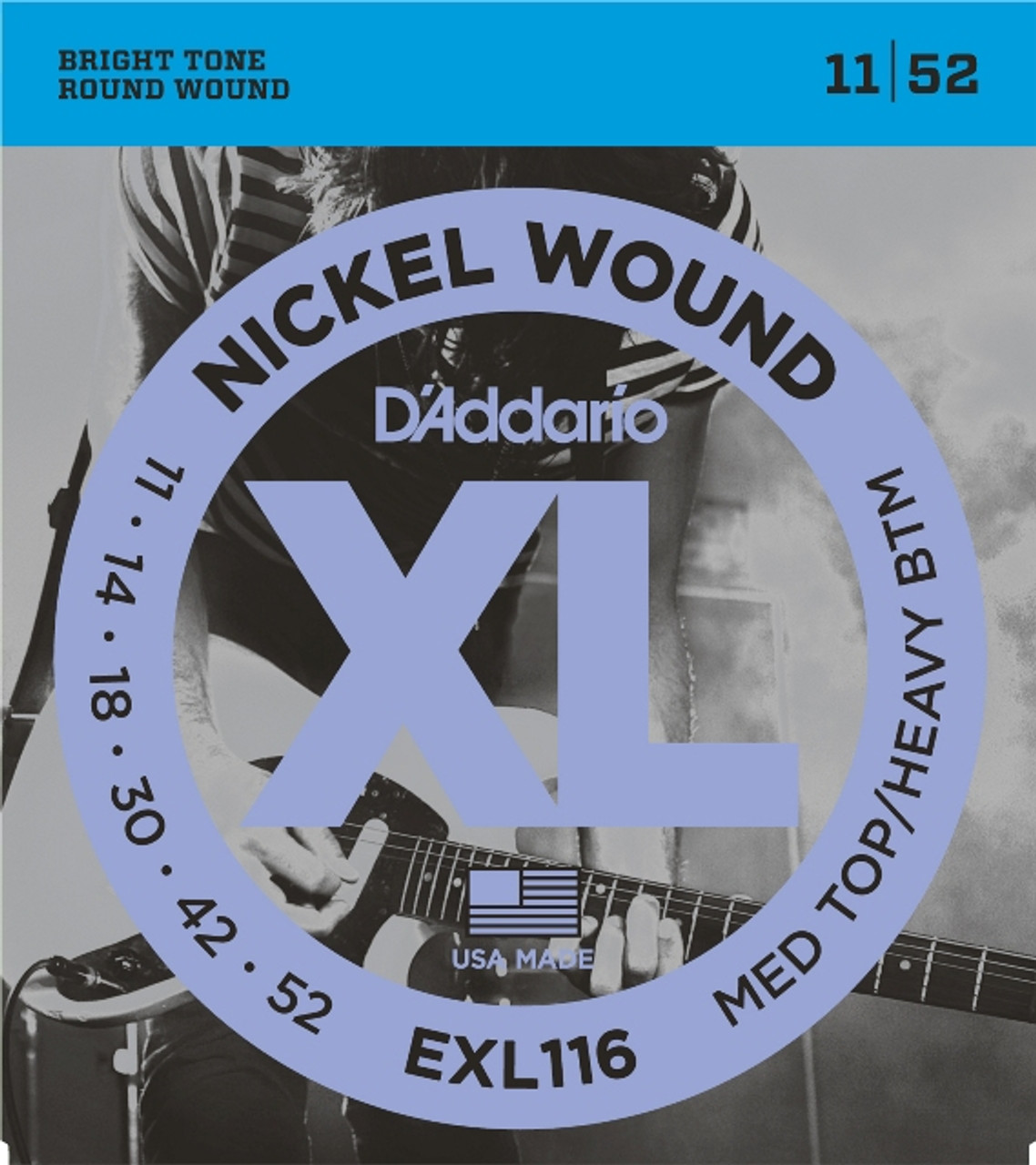 D'Addario EXL116 Nickel Wound Electric Guitar Strings, Medium Top/Heavy Bottom, 11-52