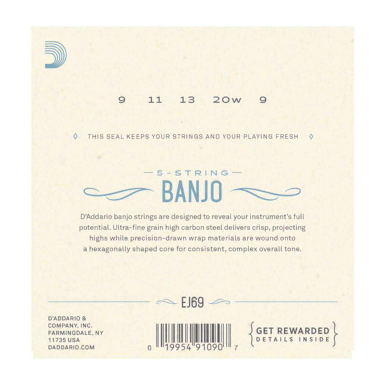 D'Addario EJ69 5-String Banjo Strings, Phosphor Bronze, Light, 9-20