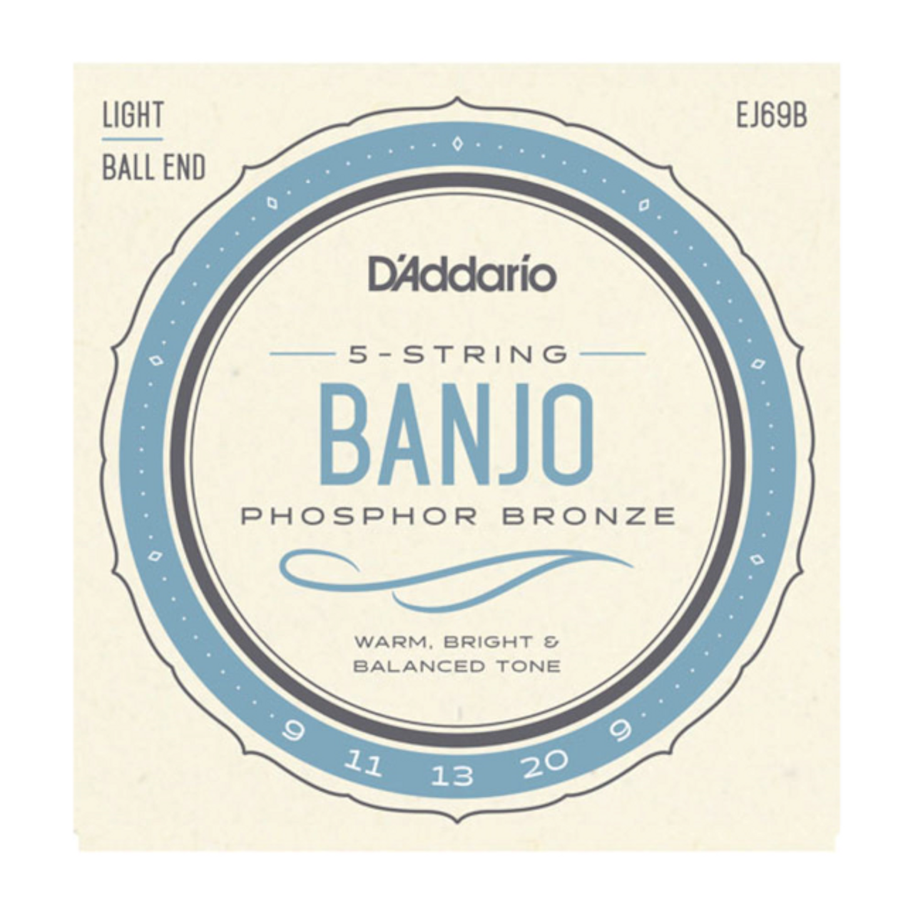 D'Addario EJ69 5-String Ball-End Banjo Strings, Phosphor Bronze, Light, 9-20