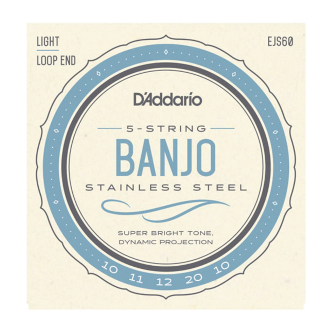 D'Addario EJS60 5-String Banjo, Stainless Steel, Light, 10-20