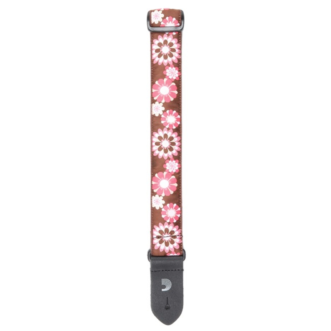 D'Addario 1.5" Nylon Ukulele Strap - Brown and Pink Flowers