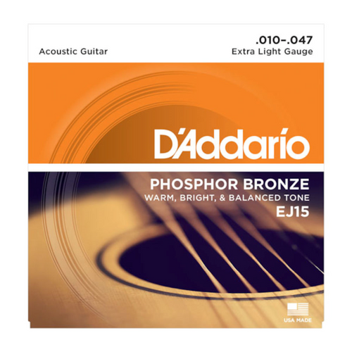 D'Addario EJ15-3D Phosphor Bronze Acoustic Guitar Strings, Extra Light, 3 Sets