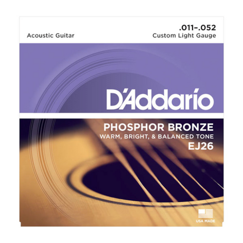 D'Addario EJ26 Phosphor Bronze Acoustic Guitar Strings, Custom Light, 11-52