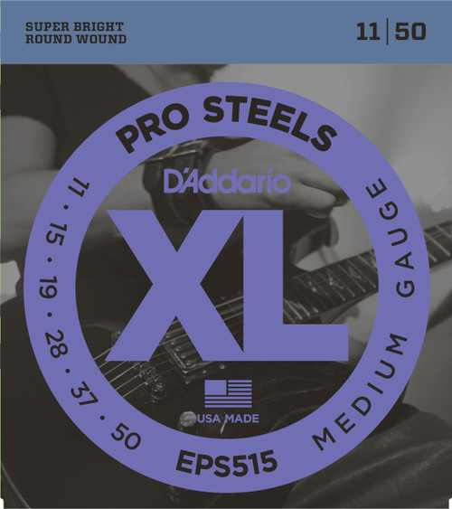 D'Addario EPS515 ProSteels Electric Guitar Strings, Medium, 11-50