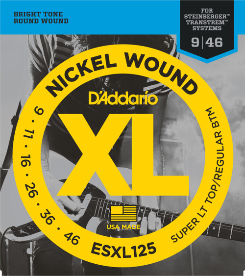 D'Addario ESXL125 Nickel Wound Electric Guitar Strings, Super Light Top/ Regular Bottom, Double Ball End, 9-46