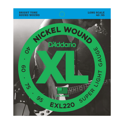 D'Addario EXL220 Nickel Wound Bass Guitar Strings, Super Light, 40-95, Long Scale