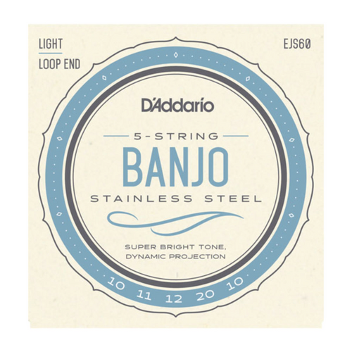 D'Addario EJS60 5-String Banjo, Stainless Steel, Light, 10-20