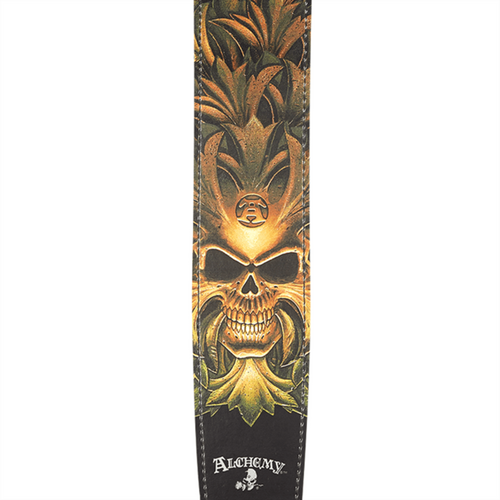 Alchemy Leather Guitar Strap, Green Skull