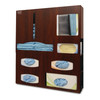 MARKETLAB BOWMAN PROTECTION ORGANIZER - Protection System, Two Sections Hold Variety of Gowns, 3 Boxes of Gloves, One Box of Earloop Face Mask, One Box of Shield Style Face Mask & Storage Shelf, Keyholes For Wall Mounting & Door Hanger Cut Out, Cherr