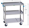 LAKESIDE UTILITY CARTS STAINLESS STEEL ANGLE LEG - Medium Duty Cart, 3 Shelves, 19"W x 31"L x 32"H, 500 lb Capacity, 4" Swivel Casters, 18" x 27" Shelf, 11½" Clearance
