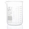 GLOBE SCIENTIFIC BEAKERS Beaker, Globe Glass, 2000mL, Low Form Griffin Style, Heavy Duty, Dual Graduations, ASTM E960, 4/bx