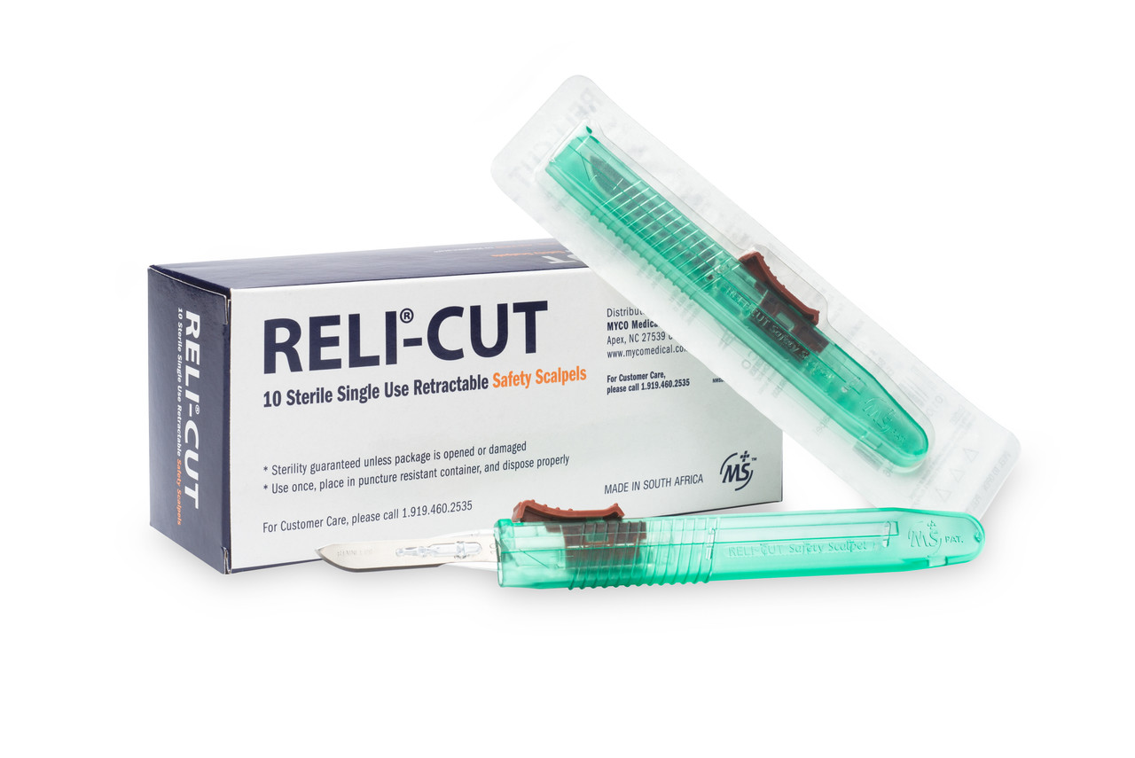 MYCO DISPOSABLE RELI®-CUT SAFETY SCALPELS - Retractable Safety Scalpel & #10 Blade, 10/bx (US Only)