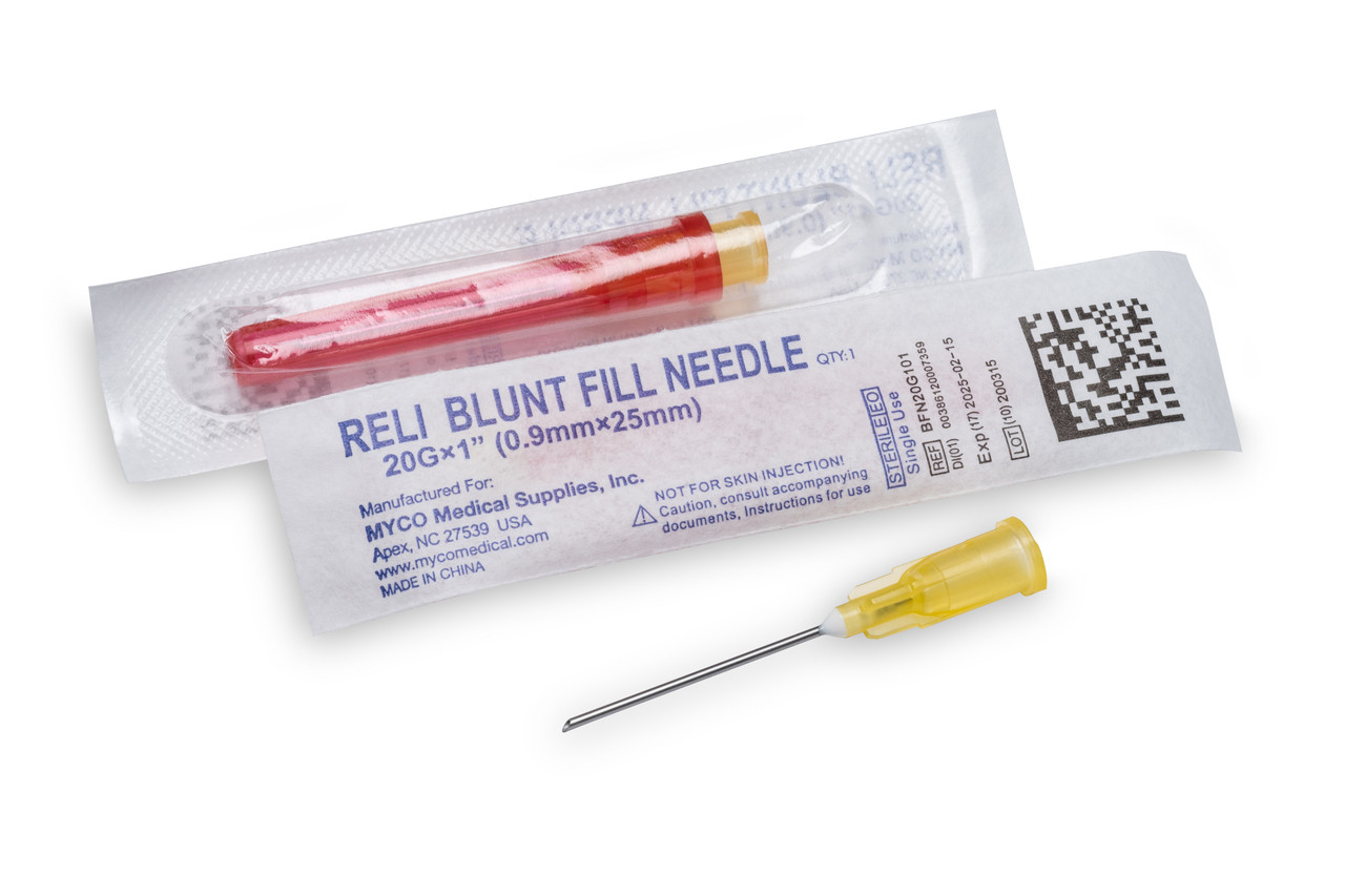 MYCO RELI® BLUNT FILL NEEDLES - Blunt Fill Needles with Filter, Sterile, Single-Use. PVC-Free, 18G x 1.5", 100/bx, 50 bx/cs (US Only)