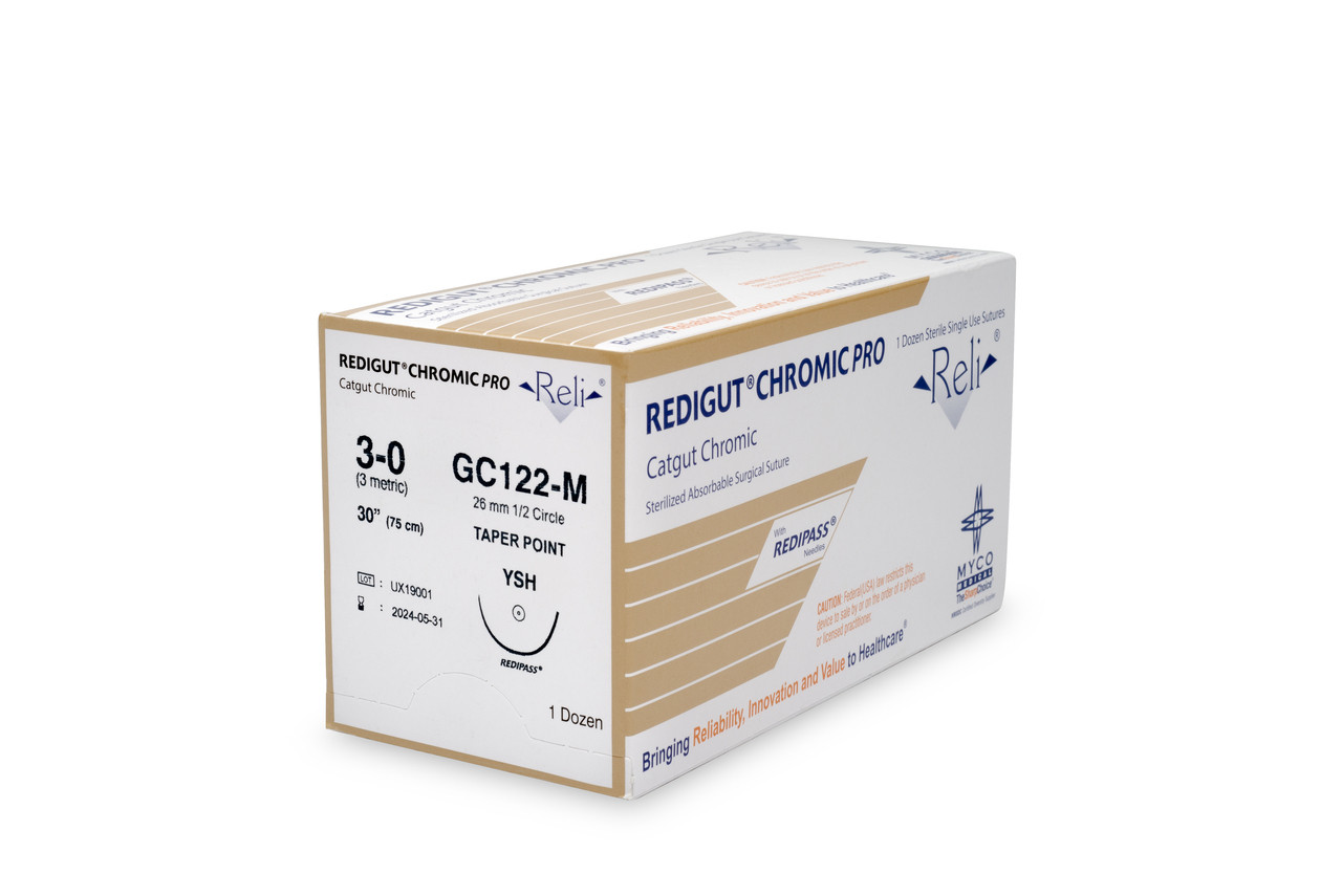 MYCO RELI® PRO SUTURE - Suture, 3-0, Redigut, Chromic, Natural, 30", YSH, 12/bx (US Only)
