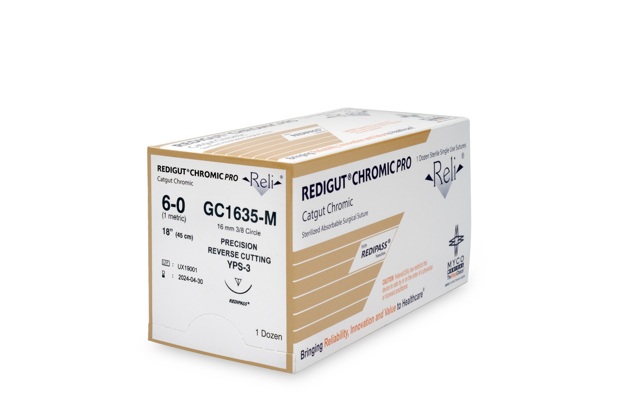 MYCO RELI® PRO SUTURE - Suture, 6-0, Redigut, Chromic, Natural, 18", YPS-3, 12/bx (US Only)