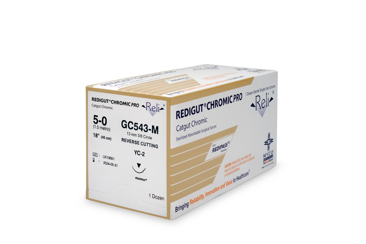MYCO RELI® PRO SUTURE - Suture, 5-0, Redigut, Chromic, Natural, 18", YC-2, 12/bx (US Only)