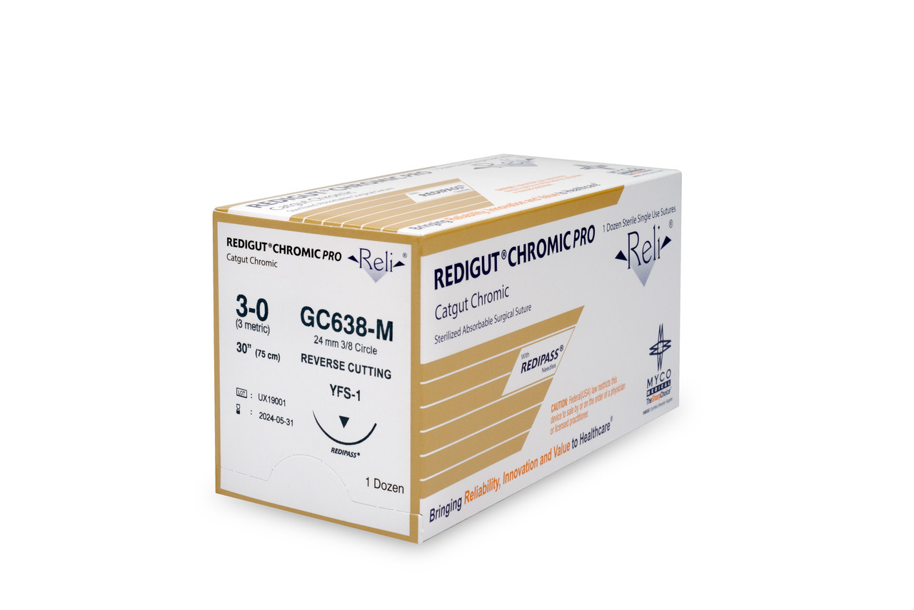 MYCO RELI® PRO SUTURE - Suture, 3-0, Redigut, Chromic, Natural, 30", YFS-1, 12/bx (US Only)