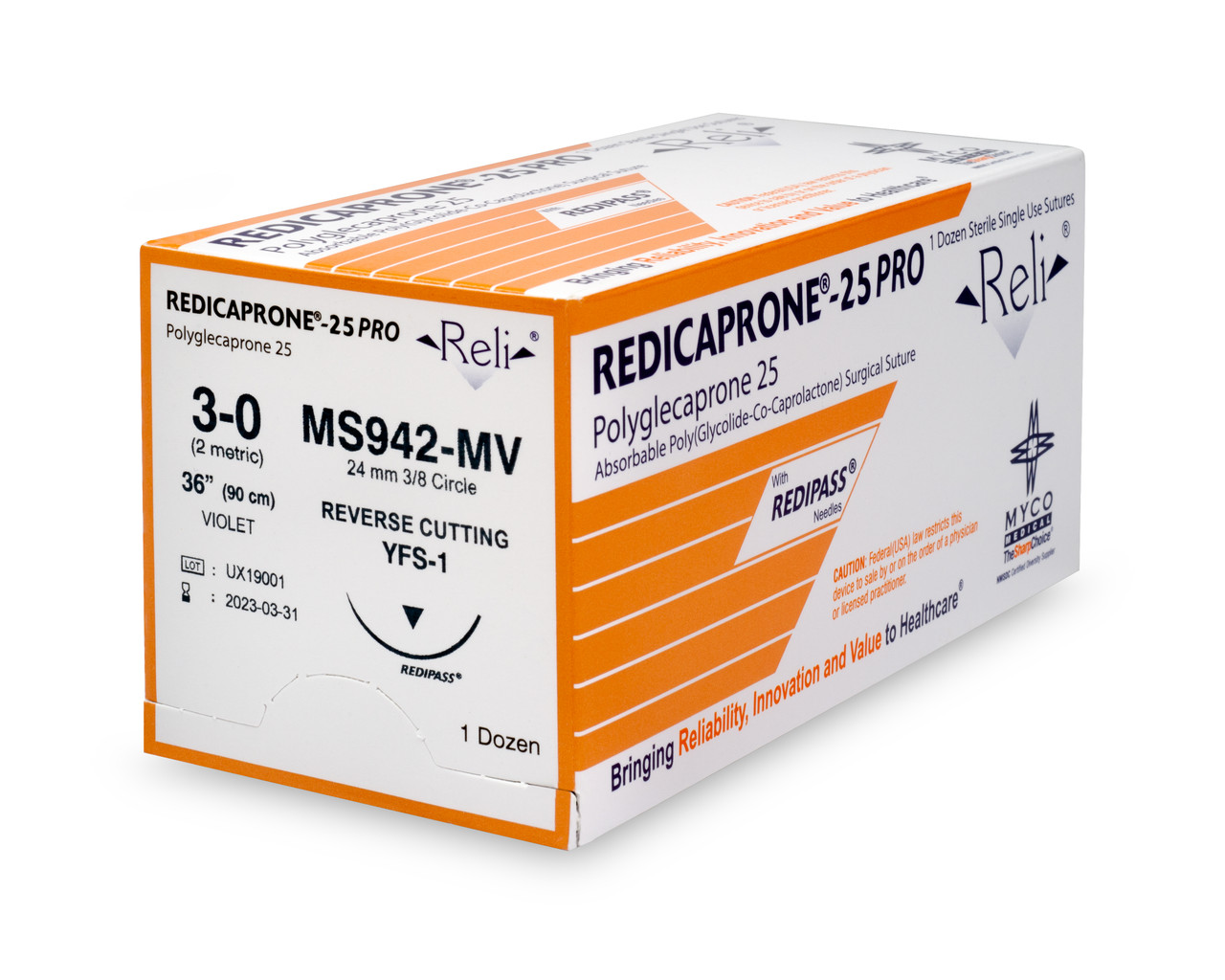 MYCO RELI® PRO SUTURE - Suture, 3-0, Redicaprone, Violet, Monofilament, 36", YFS-1, 12/bx (US Only)