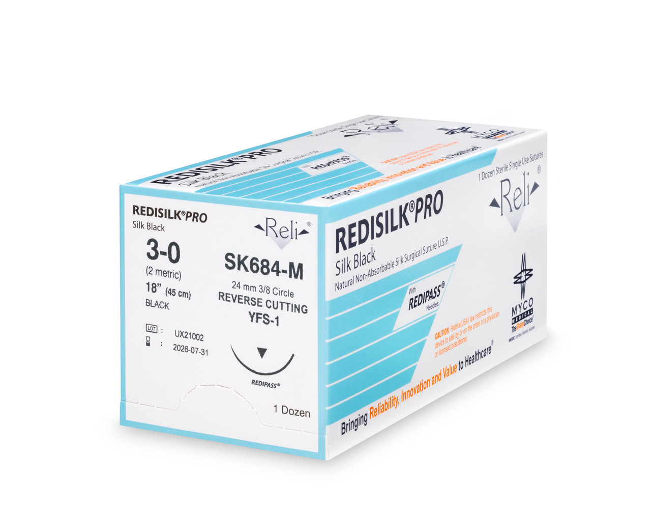 MYCO RELI® PRO SUTURE - Suture, 3-0, Redisilk, Black, Braided, 18", YFS-1, 12/bx (US Only)