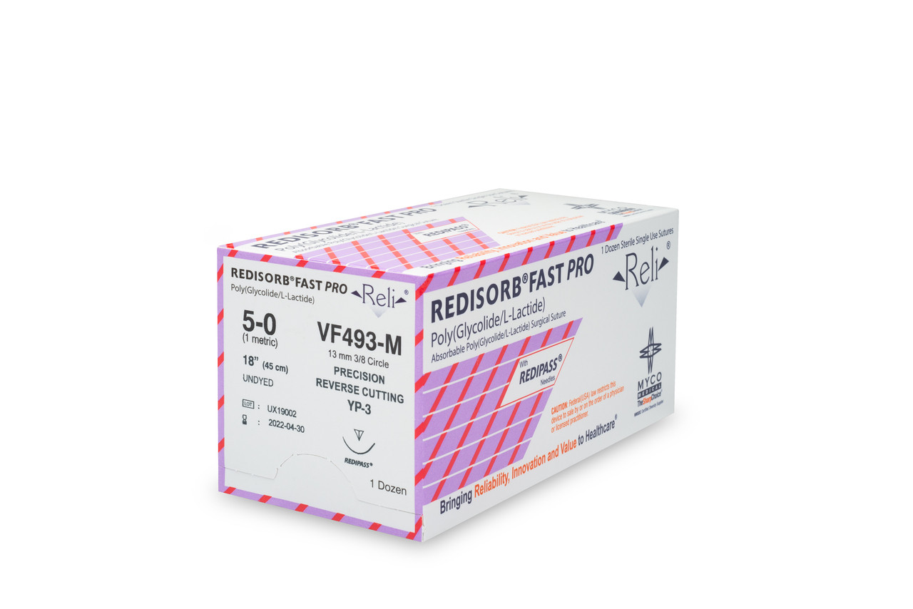 MYCO RELI® PRO SUTURE - Suture, 5-0, Redisorb, Fast, Undyed, Braided, 18", YP-3, 12/bx (US Only)