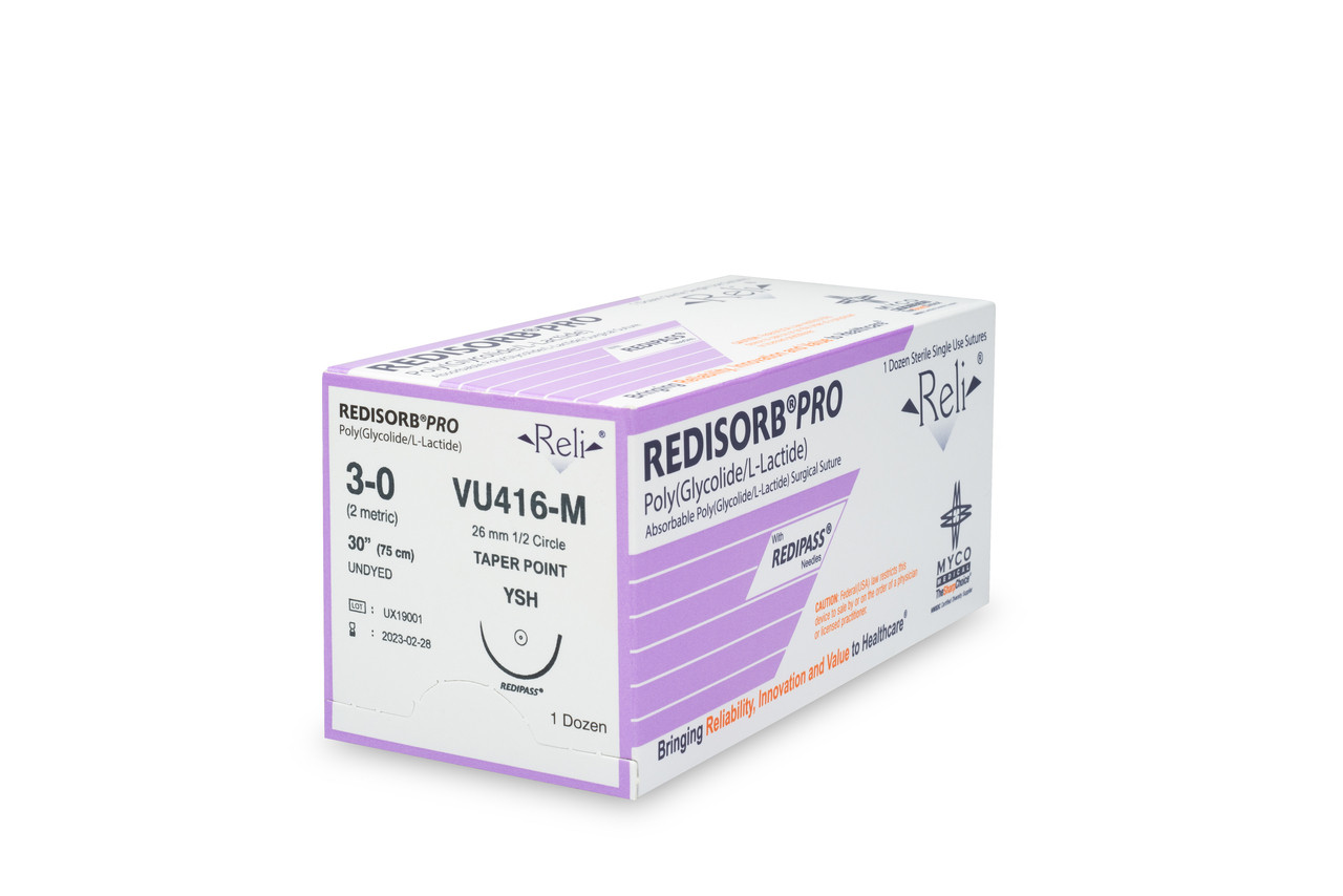 MYCO RELI® PRO SUTURE - Suture, 3-0, Redisorb, Undyed, Braided, 30", YSH, 12/bx (US Only)