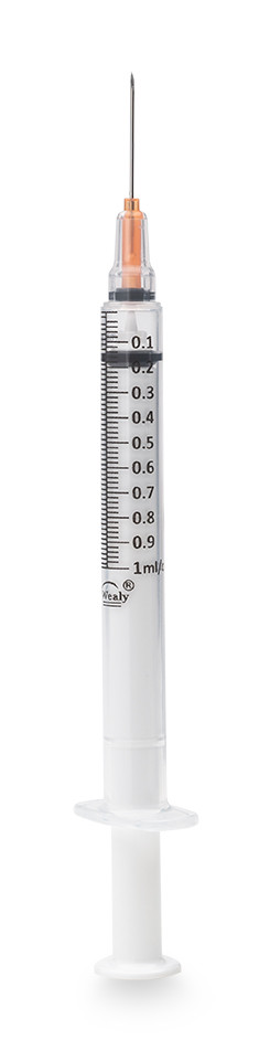 MYCO RELI® WEALY® SAFETY SYRINGES - Safety Syringe with Needle, 1 mL, 25G x 5/8", Sterile, Orange, 100/bx (Rx) (HAZMAT Fees Apply, cannot ship via Air or to AK, GU, HI, MP, PR, VI) (Available for Sale in US & Canada)