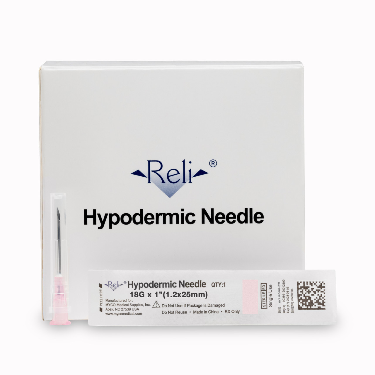 MYCO RELI® CONVENTIONAL HYPODERMIC NEEDLES - Hypodermic Needle Only, 18G x 1", Regular Wall, Regular Bevel, 100/bx (US Only)