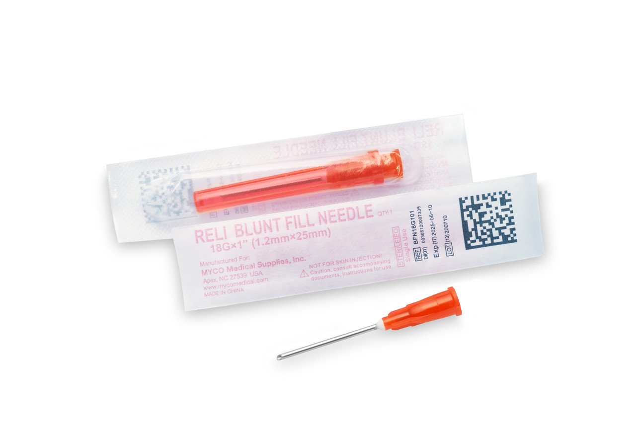 MYCO RELI® BLUNT FILL NEEDLES - Blunt Fill Needles, Sterile, Single-Use, PVC-Free, 18G x 1", 100/bx (US Only)