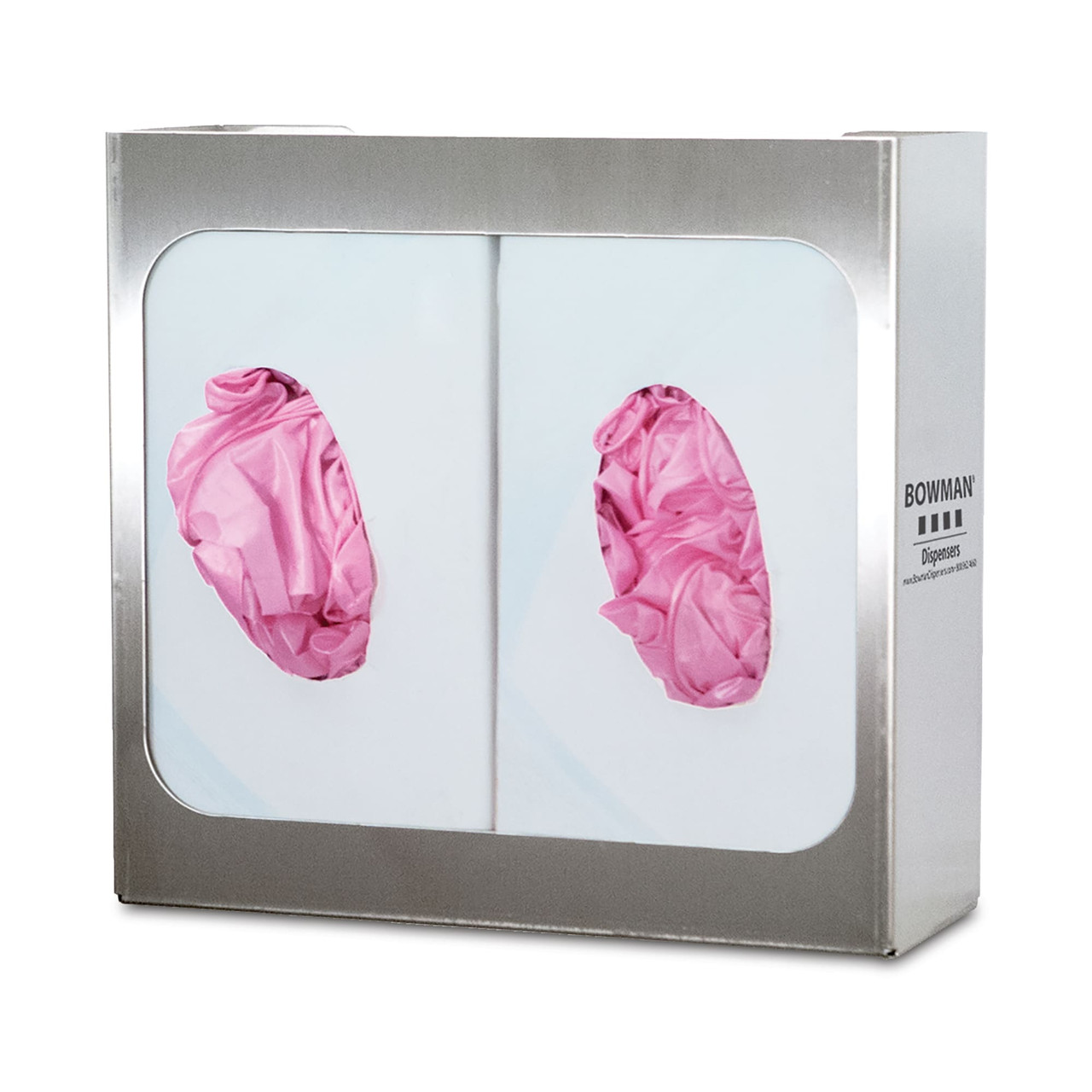 MARKETLAB BOWMAN DOUBLE GLOVE DISPENSERS - Glove Box Dispenser, Holds Two Boxes of Gloves, Two-Way Keyholes For Vertical or Horizontal Wall Mounting, Stainless Steel, 10 9/16"W x 10 1/16"H x 3 13/16"D (Made in USA)