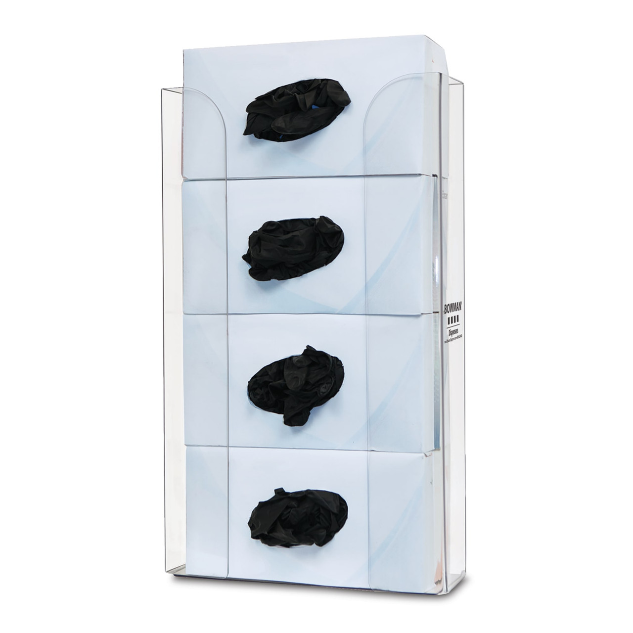 MARKETLAB BOWMAN GLOVE BOX DISPENSERS - Glove Box Dispenser, Quad, Holds Four Boxes of Glove Horizontally, Keyholes For Vertical Wall Mounting, Clear PETG Plastic, 11 3/16"W x 19 1/8"H x 3 11/16"D (Made in USA)