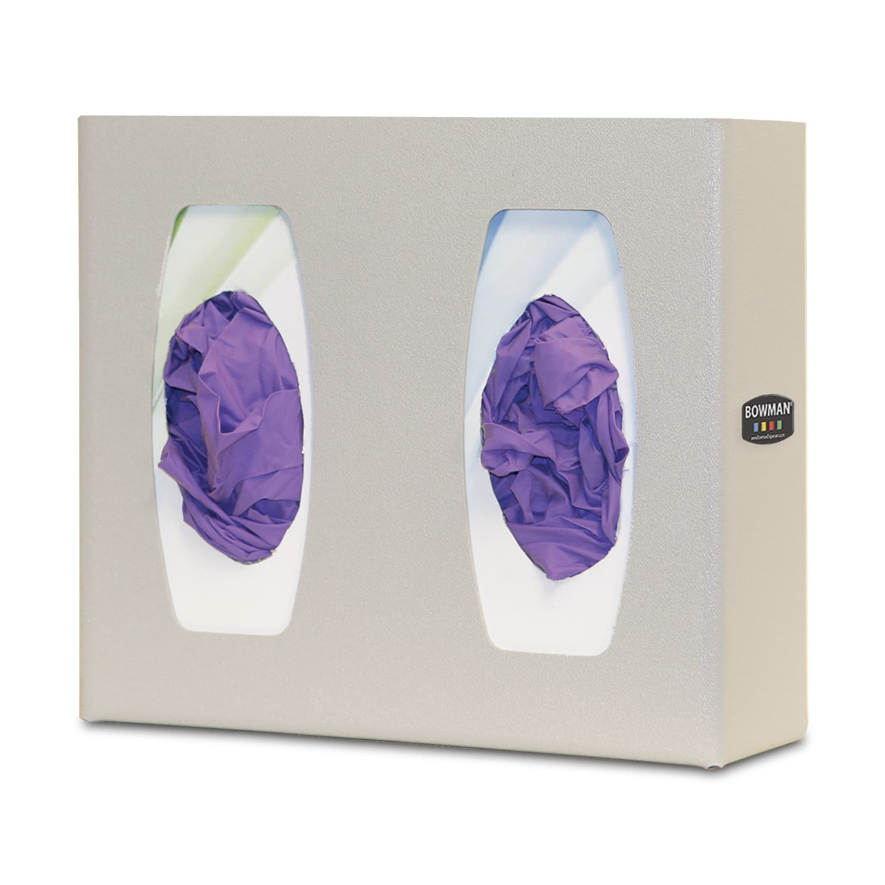 MARKETLAB BOWMAN GLOVE BOX DISPENSERS - Glove Box Dispenser, Double with Dividers, Holds 2 Boxes of Gloves, Three-Way Keyholes For Vertical or Horizontal Wall Mounting, Quartz ABS Plastic