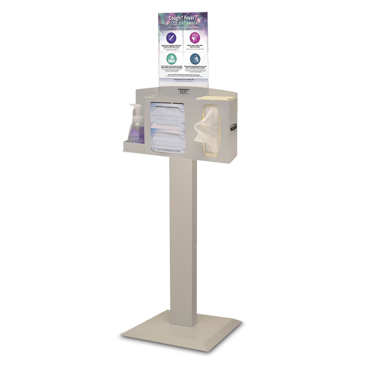 MARKETLAB BOWMAN COVER YOUR COUGH COMPLIANCE KIT - Kit Includes: (1) Respiratory Hygiene Station (RS001-0212), (1) Floor Stand (KS010-0412), and (1) Vertical Sign Holder, 8.5" x 11" (MP-070)