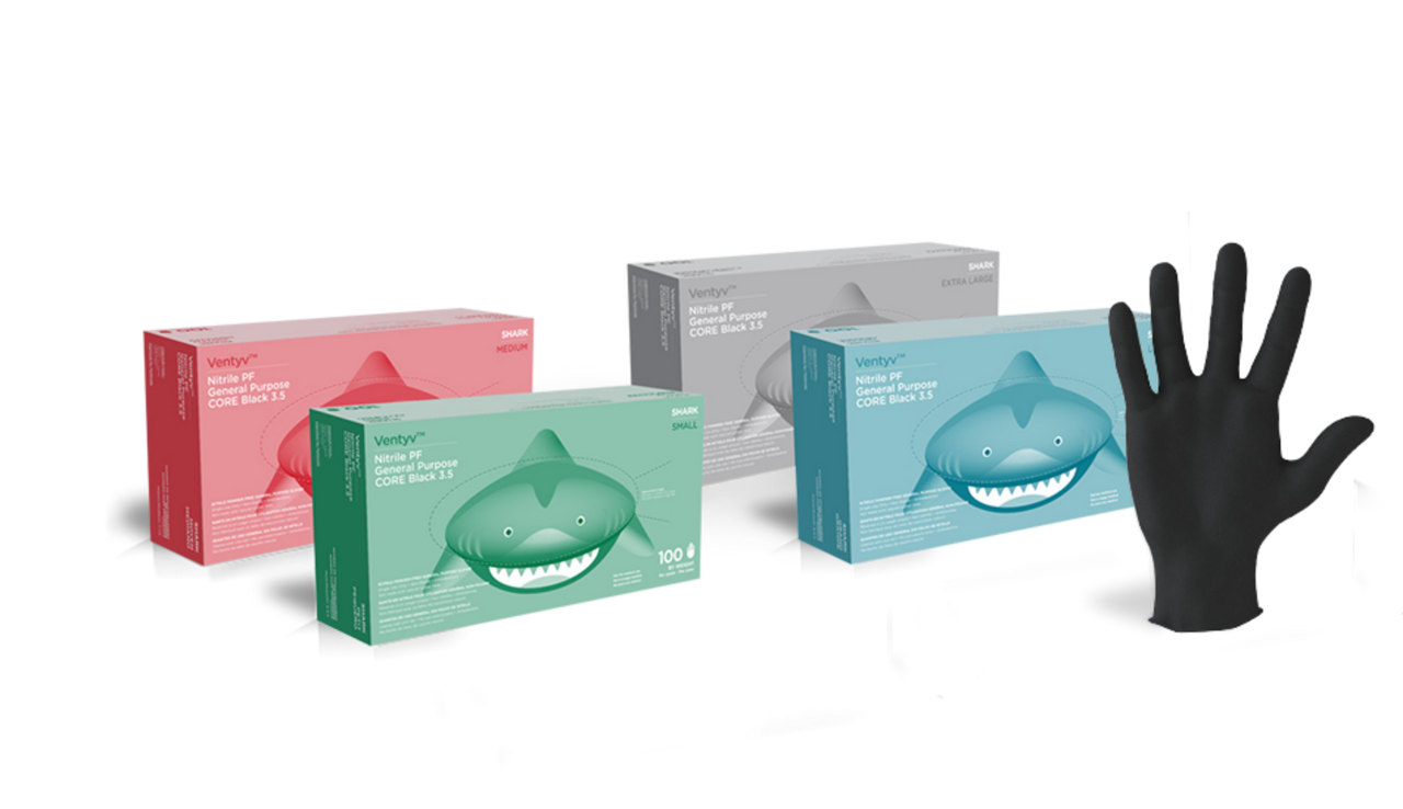 Glove, General Purpose, Nitrile, Poly Coated, Textured, Powder-Free (PF), Large, Black (SHARK)