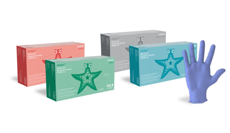 Glove, General Purpose, Nitrile, Poly Coated, Textured, Powder-Free (PF), Medium, Lavender Blue (STARFISH)