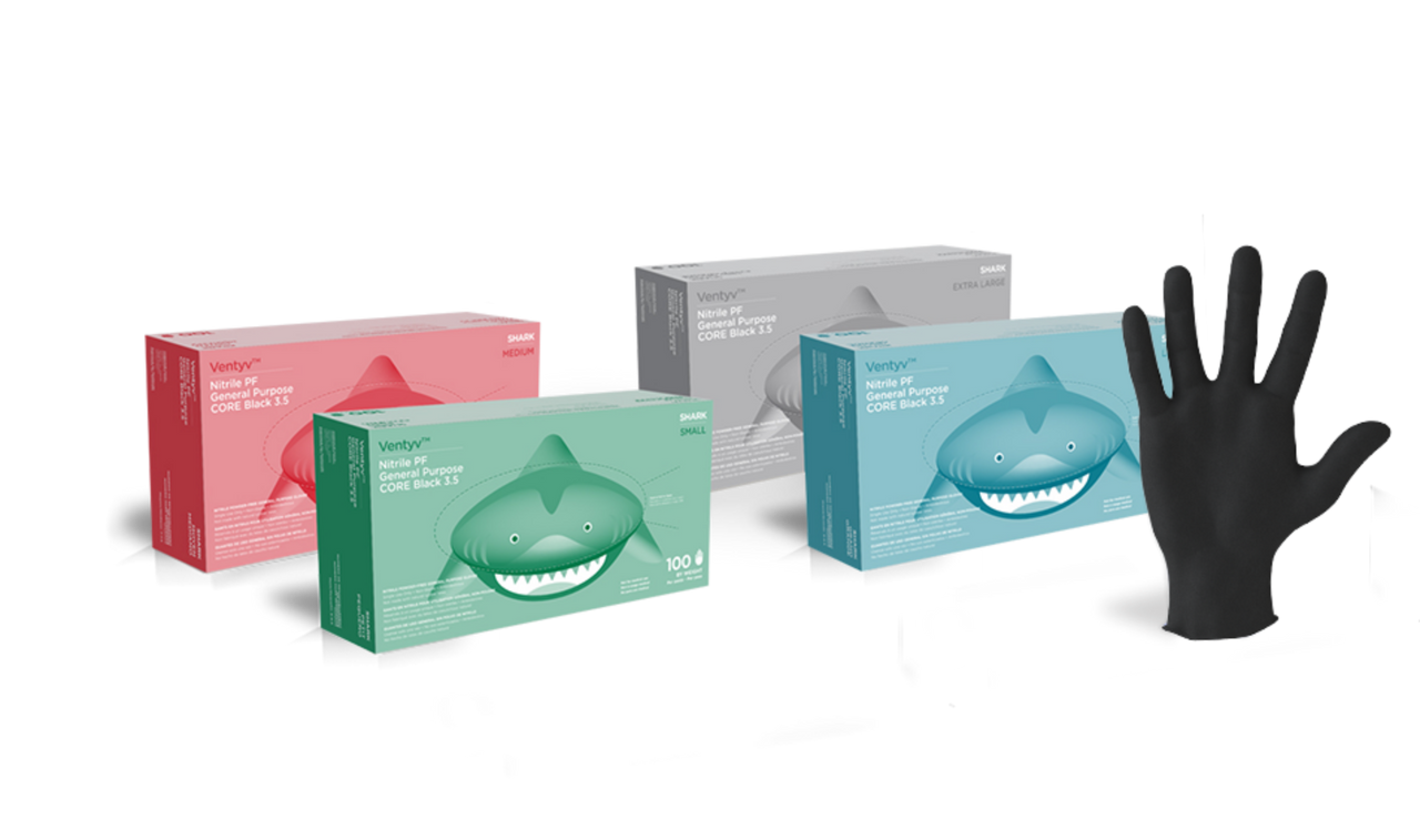 Glove, General Purpose, Nitrile, Poly Coated, Textured, Powder-Free (PF), X-Large, Black (SHARK)