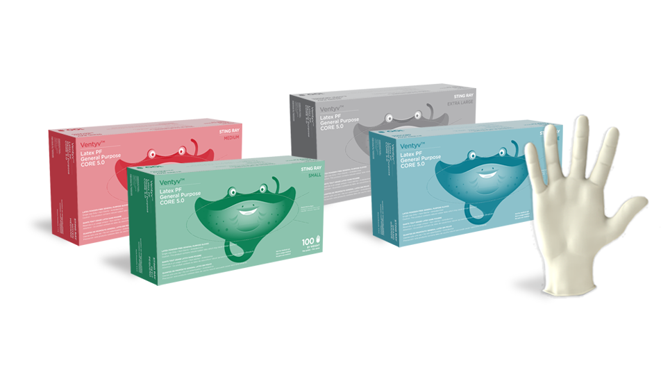 Glove, General Purpose, Latex, Textured, Powder-Free (PF), Medium, Natural White (STINGRAY)