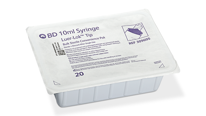 BD Syringe, 10mL , Luer-Lok™ Tip, Sterile Convenience Pak, Latex Free (LF), 20/tray, 12 trays/cs (60 cs/plt) (Continental US Only)