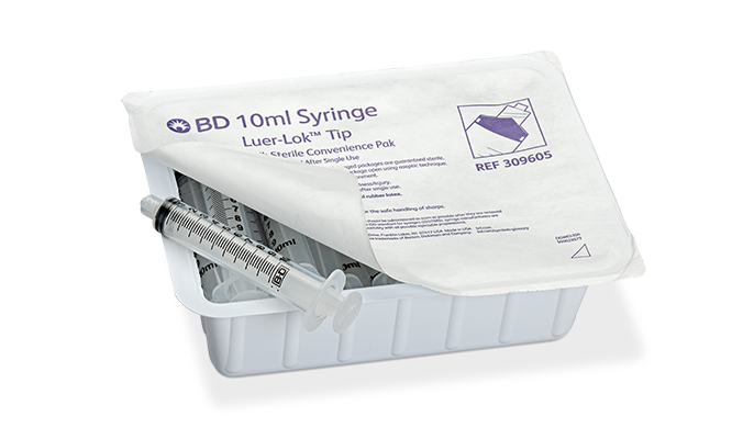 BD Syringe, 10mL , Luer-Lok™ Tip, Sterile Convenience Pak, Latex Free (LF), 20/tray, 12 trays/cs (Continental US Only)