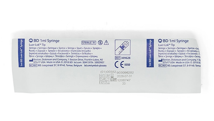 BD Syringe Only, 1mL, Luer-Lok™ Tip, Sterile, Individually Wrapped, 100/bx, 8 bx/cs (Continental US Only)