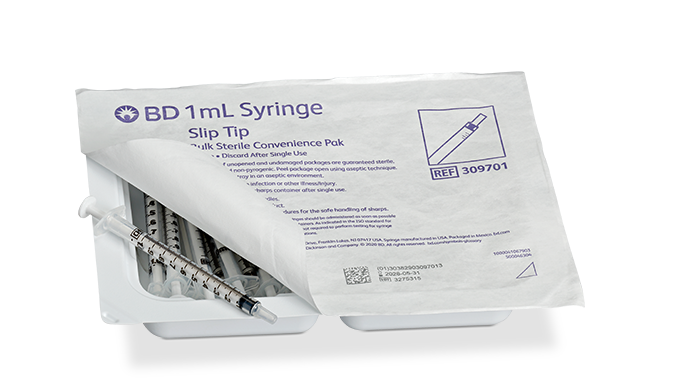 BD Syringe, 1mL, Luer Slip Tip, Sterile Convenience Tray Pack, Latex Free (LF), 25 tray/pk, 12 pk/cs (Continental US Only)
