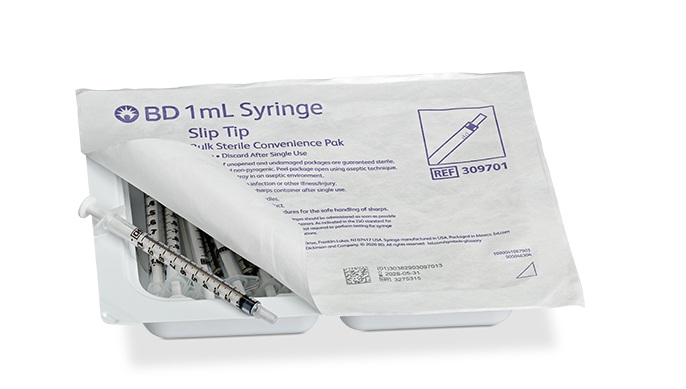 BD Syringe, 1mL, Luer Slip Tip, Sterile Convenience Tray Pack, Latex Free (LF), 25 tray/pk, 12 pk/cs (Continental US Only)
