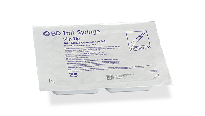 BD Syringe, 1mL, Luer Slip Tip, Sterile Convenience Tray Pack, Latex Free (LF), 25 tray/pk, 12 pk/cs (Continental US Only)
