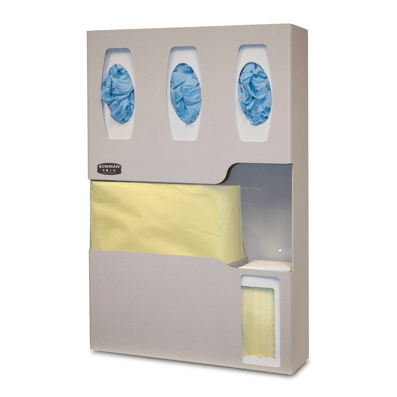 MARKETLAB BOWMAN PROTECTION ORGANIZER - Protection Organizer, Holds Flat Pack or Launderable Gowns, Three Boxes of Gloves & One Box of Face Masks, Keyholes For Wall Mounting, Door Hanger Cut-Out, Quartz ABS Plastic, 16 5/8"W x 25¼"H x 4½"D (27 cs/plt