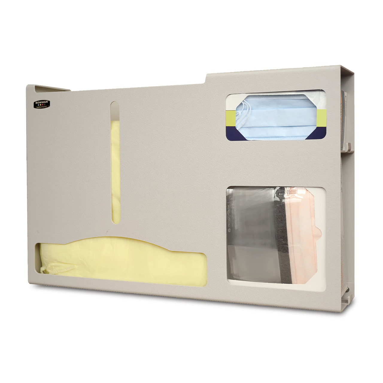 MARKETLAB BOWMAN PROTECTION ORGANIZER - Protection Organizer, Gloveless, Holds Variety of Gowns, One Box of Face Masks & One Box of Face Shields, Keyholes For Wall Mounting or Floor Stand Mounting, Door Hanger Cut-Out, Quartz ABS Plastic, 23 3/8"W x 