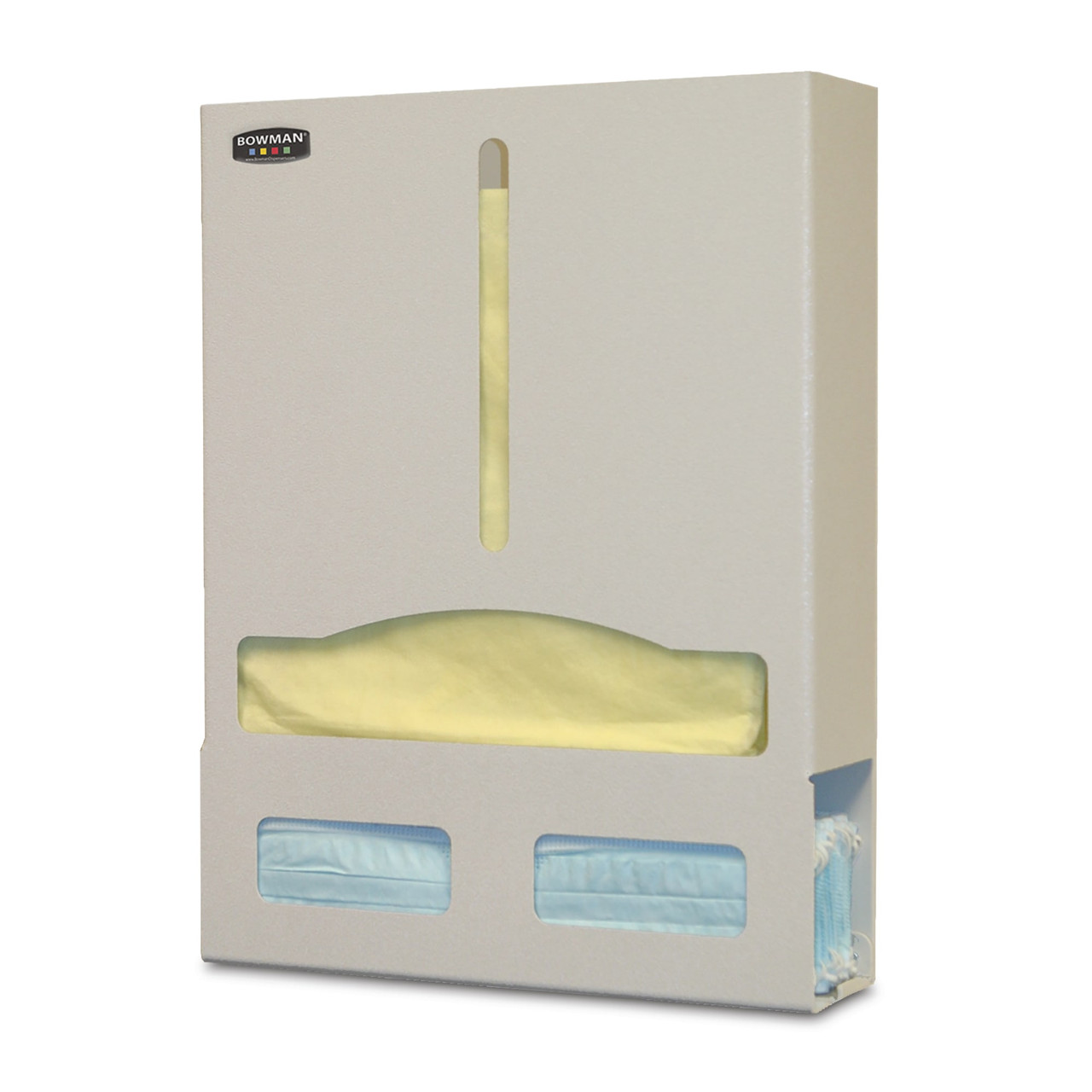 MARKETLAB BOWMAN PROTECTION ORGANIZER - Protection System, Gloveless,  4" Deep, Holds Flat Pack or Individual Wrap Gowns and Earloop Face Masks, Keyholes for Wall Mounting or may be used with a wall or door hanger, Quartz Beige, ABS Plastic, (Made In