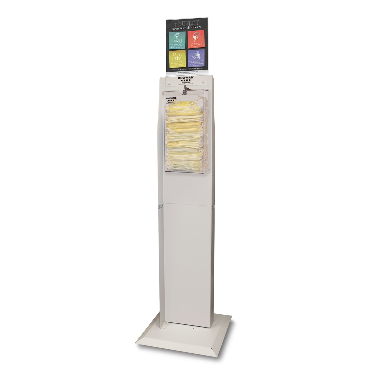 MARKETLAB BOWMAN PUBLIC SAFETY KIT - Public Safety Kit: (1) Dual-Sided Floor Stand (KS022-0012), (1) Face Mask Dispenser - Locking (FM403-0111), (1) Sign Holder (MP-070), (1) VHB Double-Sided Tape - Clear (13-207), Assembly Hardware included (Made in