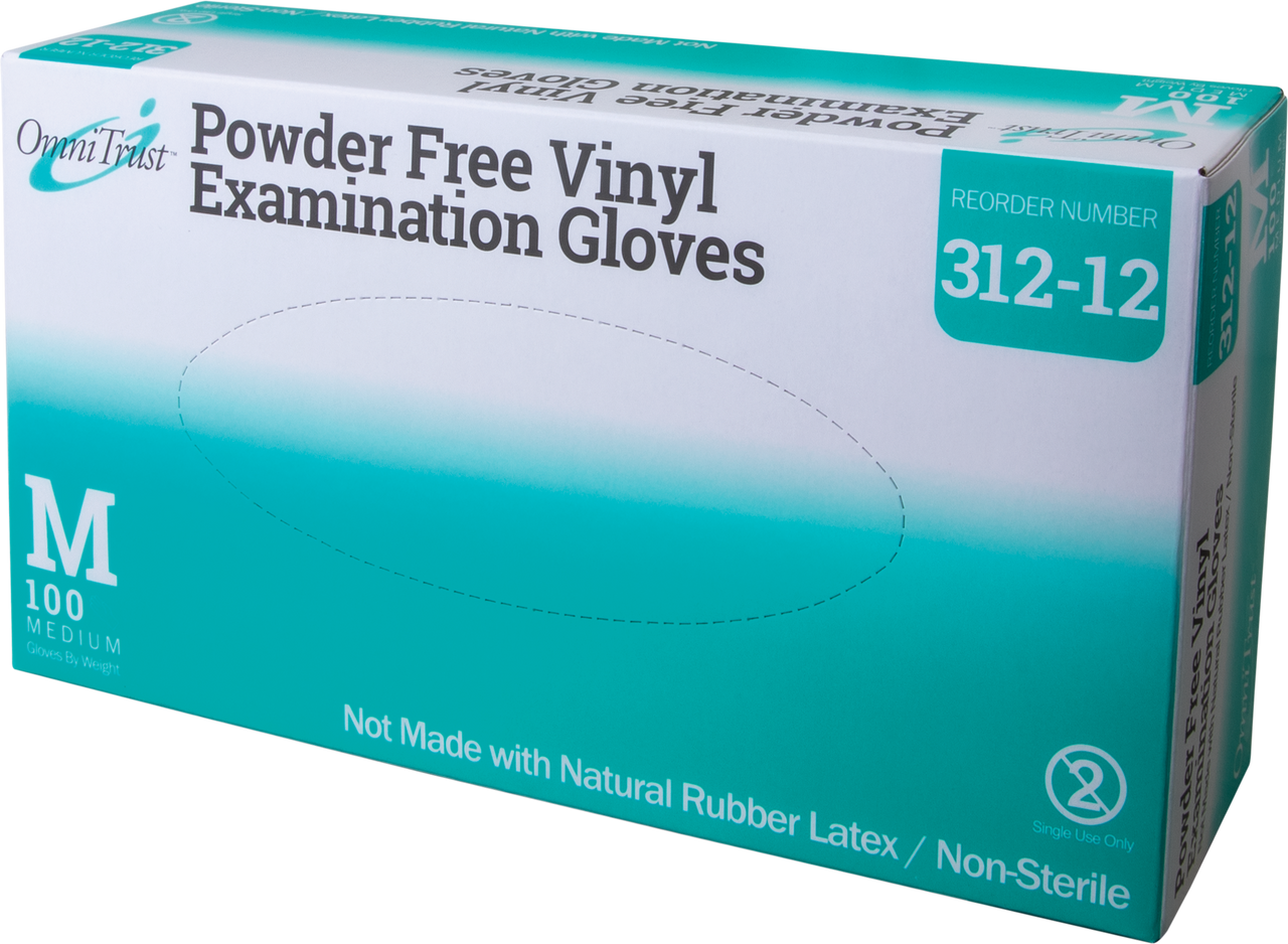 OMNI INTERNATIONAL OMNITRUST™ VINYL POWDER FREE EXAMINATION GLOVE Exam Glove, Vinyl, Medium, Powder Free (PF), 100/bx, 10 bx/cs (70 cs/plt)