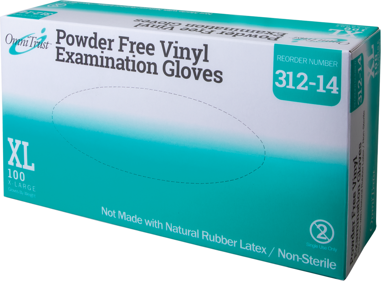 OMNI INTERNATIONAL OMNITRUST™ VINYL POWDER FREE EXAMINATION GLOVE Exam Glove, Vinyl, X-Large, Powder Free (PF), 100/bx, 10 bx/cs (75 cs/plt)